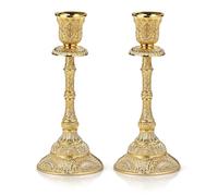 OwnMy Lot de 2 bougeoirs Coniques Vintage en métal - 18,8 cm - Élégant bougeoir en Laiton - Décoration pour Table à Manger, centres de Table, Mariage, décoration d'intérieur - Doré