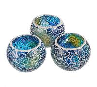 OwnMy Lot de 3 bougeoirs en Verre mosaïque pour Bougie Chauffe-Plat - Bol Rond - Bougeoirs piliers - Bougeoirs en Verre - Bougeoirs en Forme de Vase - pour Table de Mariage - Bleu