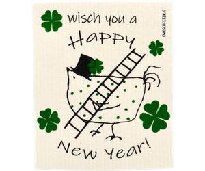 OWOSCHFETZN Lingette Éponge "Happy New Year" - Poule Berta Verte