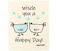 OWOSCHFETZN Lingette Éponge "Poule Berta - Happy Day" - Turquoise