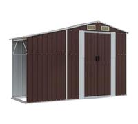 Owoxanthellate Abri de jardin en métal marron 277 x 93 x 179 cm | Abri de jardin compact avec abri à bûches pour le jardin, toit incliné et fentes d'aération pour un rangement propre des