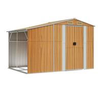 Owoxanthellate Abri de jardin en métal marron clair 277 x 192,5 x 179 cm | Abri de rangement spacieux en acier galvanisé avec support pour bûches de chauffage et toit incliné pour le jardin et