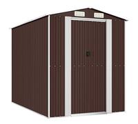 Owoxanthellate Abri de jardin en métal marron foncé 192 x 274 x 223 cm | Abri de jardin spacieux en métal avec porte coulissante et fentes d'aération pour un rangement ordonné des outils.