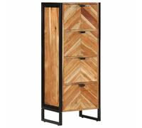 Owoxanthellate Armoire de salle de bain 40 x 30 x 100 cm en bois d'acacia massif avec 4 tiroirs, commode pour salle de bain et salon avec poignée en métal noir