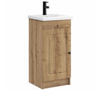 Owoxanthellate Armoire de salle de bain avec lavabo et robinet, ensemble de meubles de salle de bain modernes en chêne artisanal, lavabo compact avec meuble bas pour toilettes d'invités et petites