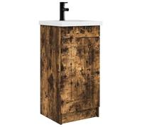 Owoxanthellate Armoire de salle de bain avec lavabo et robinet, ensemble lavabo 42 x 40 x 84,5 cm, meuble de salle de bain en bois composé, meuble bas de salle de bain, chêne fumé