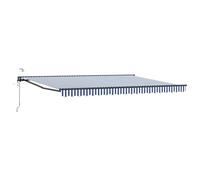 Owoxanthellate Auvent électrique extensible 5 x 3 m, à bras articulé, avec télécommande et manivelle, demi-cassette, protection solaire pour terrasse et balcon, anthracite, bleu, blanc, polyester