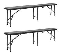 Owoxanthellate Banc de jardin pliable - 180 cm - Design rotin noir - En polyéthylène haute densité et acier - Charge maximale : 110 kg - Résistant aux intempéries - Avec poignée de transport - Pour