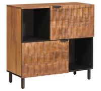 Owoxanthellate Buffet en bois massif de mangue, commode marron acacia avec 2 portes et poignées de tasse, buffet pour salle à manger, salon et couloir, 80 x 33 x 75 cm