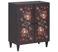 Owoxanthellate Buffet multicolore en bois massif de mangue, commode avec 2 portes et motif floral, armoire de rangement moderne pour salon et couloir, buffet design bohème, 60 x 33,5 x 75 cm