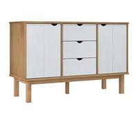 Owoxanthellate Buffet OTTA en pin massif au design scandinave, buffet avec 3 tiroirs et 2 portes, armoire de salon pour rangement, marron et blanc, 113,5 x 43 x 73 cm