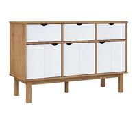 Owoxanthellate Buffet OTTA - Marron et blanc - 114 x 43 x 73,5 cm - En pin massif - Design scandinave - Avec 3 tiroirs et 3 portes - Pour salon, couloir, salle à manger