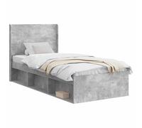Owoxanthellate Cadre de lit 90 x 200 cm gris béton avec tête de lit et espace de rangement Cadre moderne en bois pour chambre simple, chambre d'adolescent, Urban Living