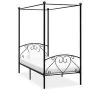 Owoxanthellate Cadre de lit à baldaquin en métal noir - 120 x 200 cm - Cadre de lit avec sommier à lattes et cadre supérieur pour rideaux - Élégant lit en métal pour chambre à coucher - Design moderne