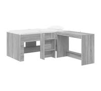 Owoxanthellate Cadre de lit avec bureau gris Sonoma - Lit de bureau compact en bois - Lit simple peu encombrant pour chambre à coucher et chambre d'amis, 163 x 101 cm