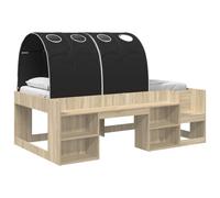 Owoxanthellate Cadre de lit avec espace de rangement 203 x 118,5 x 65 cm, lit simple en bois avec étagère et sommier à lattes, lit futon moderne et lit d'appoint, chêne Sonoma et noir