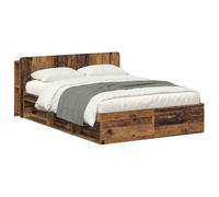 Owoxanthellate Cadre de lit avec espace de rangement en bois vieilli 135 x 190 cm - Design moderne - Construction robuste - Grand espace de rangement - Compatible avec matelas double pour chambre à