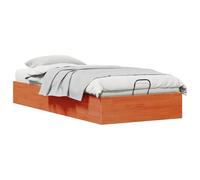 Owoxanthellate Cadre de lit ottoman avec espace de rangement, 100 x 200 cm, lit moderne en bois de pin massif avec mécanisme de levage à gaz, cadre de lit stable avec coffre de lit, marron ciré