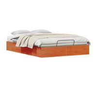 Owoxanthellate Cadre de lit ottoman avec espace de rangement, 135 x 190 cm, lit de rangement en pin massif avec mécanisme de levage à ressort à gaz, lit fonctionnel moderne sans tête de lit, marron