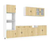 Owoxanthellate Ensemble de 7 meubles de cuisine Porto en bois - Meubles de cuisine modernes pour beaucoup d'espace de rangement - Bloc de cuisine complet pour vaisselle - Chêne Sonoma