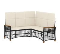 Owoxanthellate Ensemble de canapés de jardin en polyrotin avec fonction allongée, canapé de salon avec dossier réglable et coussin, pour terrasse et jardin, noir et blanc crème, 164 x 164 x 112 cm