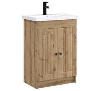 Owoxanthellate Ensemble de meubles de salle de bain 2 pièces en chêne | Combinaison de lavabo élégante pour la salle de bain ou les toilettes d'invités avec cuve intégrée, robinet et poignée en