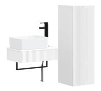 Owoxanthellate Ensemble de meubles de salle de bain 2 pièces - Meuble sous | Kit de salle de bain mural en bois avec trous réglables pour robinetterie et butée de porte réversible.
