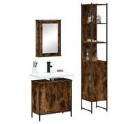 Owoxanthellate Ensemble de meubles de salle de bain 3 pièces - Chêne fumé - 42 x 12 x 60 cm - Matériau bois et acier - Armoire à miroir - Meuble sous lavabo - Résistant à l'humidité