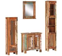 Owoxanthellate Ensemble de meubles de salle de bain 4 pièces en bois vieilli massif avec meuble sous lavabo, miroir et deux armoires, combinaison de salle de bain rustique avec espace de rangement
