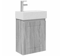 Owoxanthellate Ensemble de meubles de salle de bain avec lavabo et robinet, meuble sous lavabo de 45,5 cm, gris sonoma, meuble étroit avec lavabo en céramique et mitigeur, montage mural