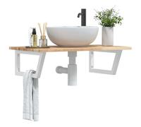 Owoxanthellate Étagère de lavabo - Montage mural - 60 x 50 x 2 cm - En bois d'acacia et acier - Design trapèze moderne - Robuste et durable - Pour salle de bain, toilettes, WC et petites pièces