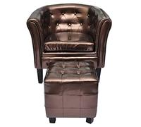 Owoxanthellate Fauteuil club avec tabouret, marron, fauteuil Chesterfield avec repose-pieds en cuir synthétique, fauteuil rembourré avec structure en bois, pour salon, bureau, salle de réception