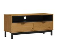 Owoxanthellate FLAM Meuble TV bas en pin massif avec 2 tiroirs et compartiment - Aspect chêne - 110 x 40 x 50 cm - Meuble de salon