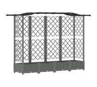 Owoxanthellate Jardinière surélevée avec treillis et toit, jardinière pour plantes grimpantes, grand treillis en polypropylène pour jardin, terrasse et balcon, 203,5 x 40 x 123 cm, gris clair