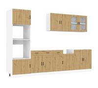 Owoxanthellate Kalmar Lot de 7 meubles de cuisine modulaires en chêne artisanal avec armoire suspendue et meuble sous évier pour la cuisine