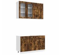 Owoxanthellate Kitchenette Lyon Lot de 4 meubles de cuisine modernes en bois avec vitrine en verre, meuble bas et armoire suspendue, chêne fumé