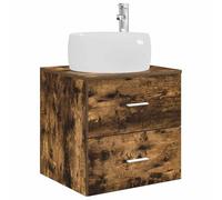 Owoxanthellate Lavabo mural avec lavabo, meuble de salle de bain en bois avec 2 tiroirs, buffet moderne pour petites salles de bain, chêne fumé, 49,5 x 44,5 x 66 cm
