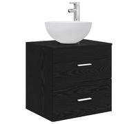 Owoxanthellate Lavabo mural avec lavabo, meuble de salle de bain moderne en chêne noir, design peu encombrant avec 2 tiroirs pour petites salles de bains et salles de bains d'invités, 49,5 x 41 x 64,5