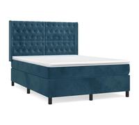 Owoxanthellate Lit à sommier tapissier 140 x 190 cm avec matelas et surmatelas, lit rembourré bleu foncé en velours, lit de luxe avec tête de lit réglable en hauteur et ressorts ensachés, pour chambre