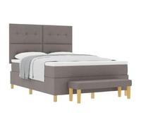 Owoxanthellate Lit à sommier tapissier 140 x 200 cm avec matelas et banc, ensemble de lit rembourré avec tête de lit et protège-matelas, lit double stable pour chambre à coucher, couleur taupe