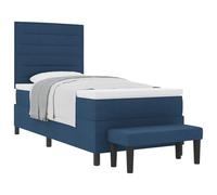Owoxanthellate Lit à sommier tapissier 90 x 190 cm avec matelas et surmatelas - Lit rembourré bleu avec tête de lit réglable - Housse en tissu pour chambre à coucher - Cadre de lit stable avec noyau à