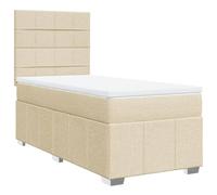 Owoxanthellate Lit à sommier tapissier avec matelas à ressorts ensachés et surmatelas, crème, 90 x 190 cm, lit rembourré en tissu avec tête de lit réglable en hauteur, kit complet pour un sommeil