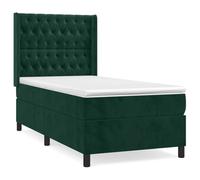 Owoxanthellate Lit à sommier tapissier avec matelas et surmatelas 90 x 190 cm, lit rembourré en velours vert foncé, lit simple avec tête de lit réglable en hauteur et matelas à ressorts ensachés pour