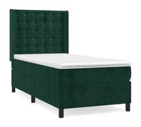 Owoxanthellate Lit à sommier tapissier avec matelas et surmatelas, 90 x 190 cm, lit rembourré en velours vert foncé, matelas à ressorts ensachés, dureté moyenne, tête de lit réglable en hauteur avec