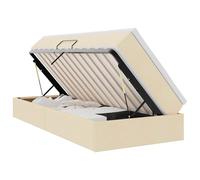 Owoxanthellate Lit de rangement avec matelas, crème, 100 x 200 cm, lit rembourré avec coffre de lit, lit simple, cadre en métal, élévation latérale hydraulique, surmatelas inclus, design moderne