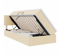 Owoxanthellate Lit de rangement avec matelas et surmatelas 100 x 200 cm, lit avec coffre de lit et ascenseur hydraulique, lit rembourré avec tête de lit, lit simple pour chambre à coucher, crème