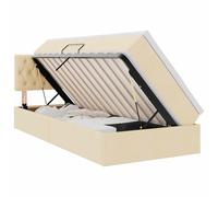 Owoxanthellate Lit de rangement avec matelas et surmatelas 100 x 200 cm, lit rembourré moderne avec coffre de lit et fonction hydraulique, lit simple avec tête de lit pour chambre à coucher, crème