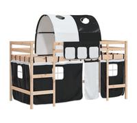 Owoxanthellate Lit mezzanine pour enfant avec tunnel et rideaux, lit de jeu 80 x 200 cm, en pin massif, lit mezzanine pour enfants à partir de 6 ans, avec échelle et protection contre les chutes