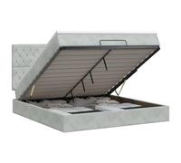 Owoxanthellate Lit ottoman avec surmatelas en velours gris clair 140 x 190 | Lit capitonné avec espace de rangement et tête de lit réglable pour la chambre à coucher, avec housse amovible et ressorts
