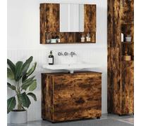 Owoxanthellate Lot de 2 meubles de salle de bain en chêne fumé - 76,5 x 35 x 64 cm - Avec miroir - Pour petites salles de bain - Design moderne - Avec tiroirs spacieux